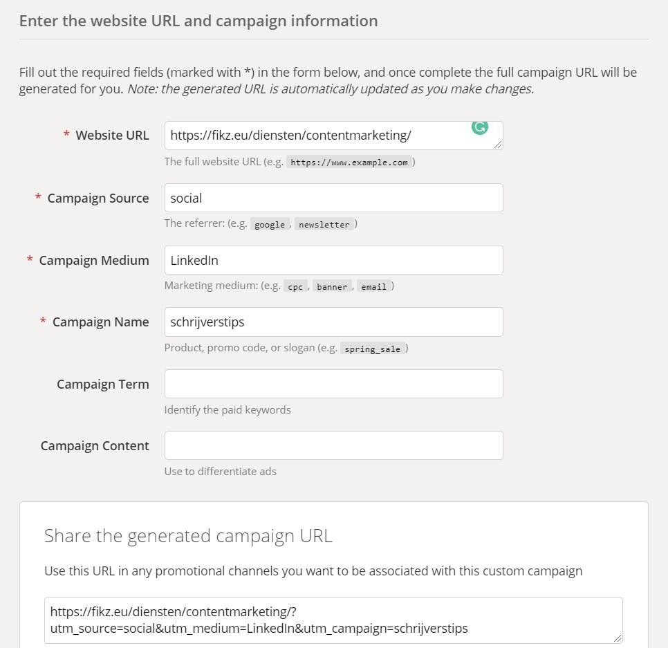 UTM code tracking campagne Google URL builder